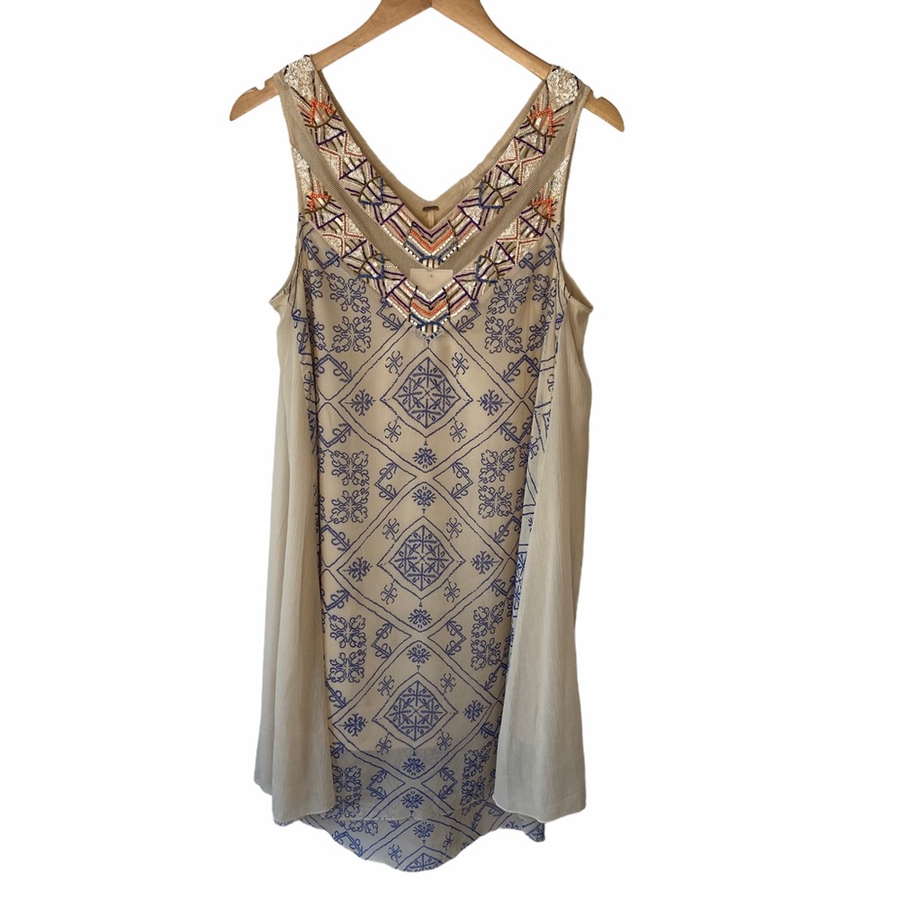 Free People Aztec Print Beaded Collar Shift Dress